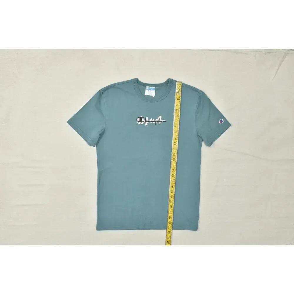 Champion Men's Medium Teal Blue Graphic Script Short Sleeve T-Shirt 100% Cotton - Picture 3 of 8